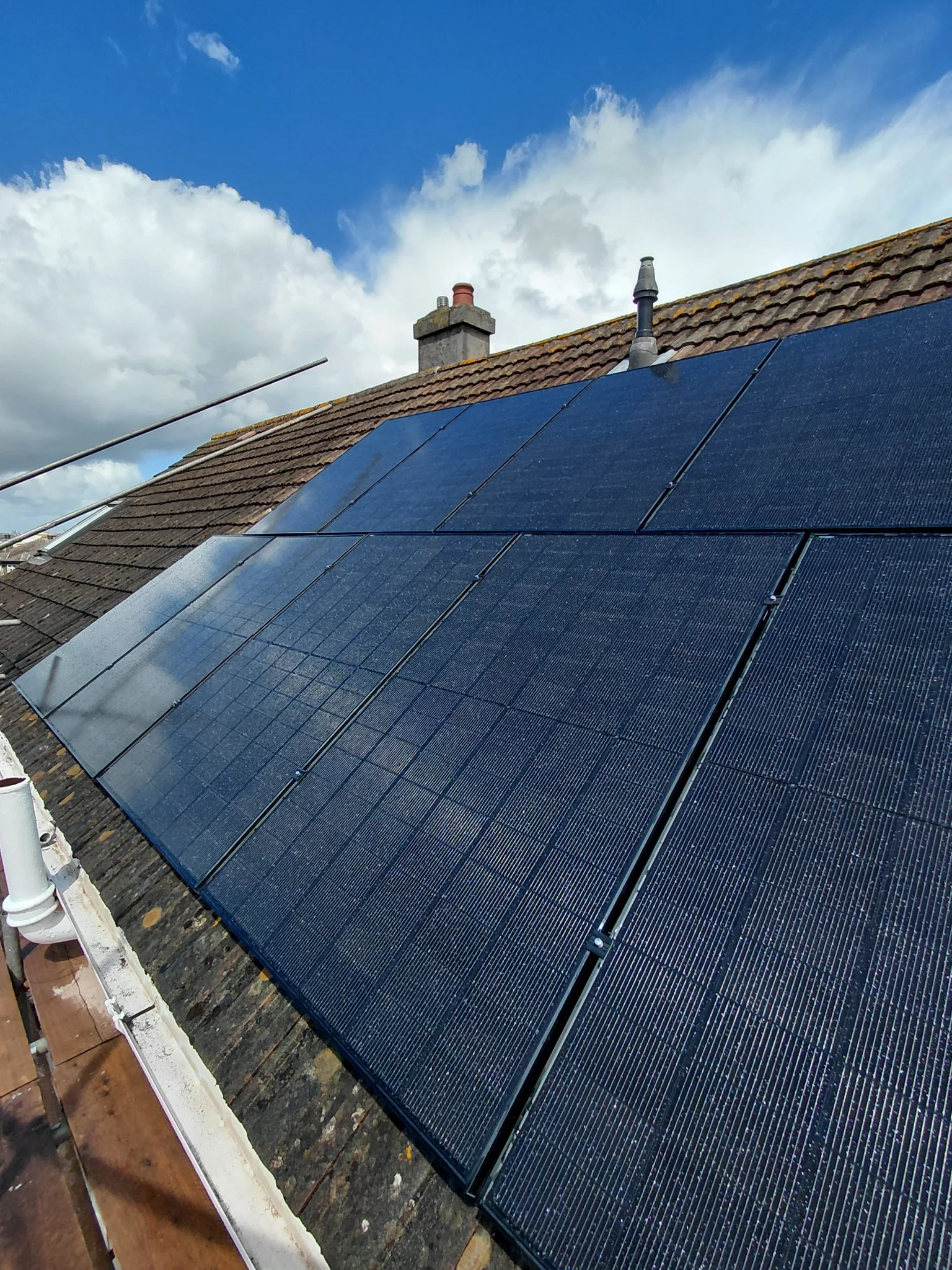 Solar panel installation on a pitched roof